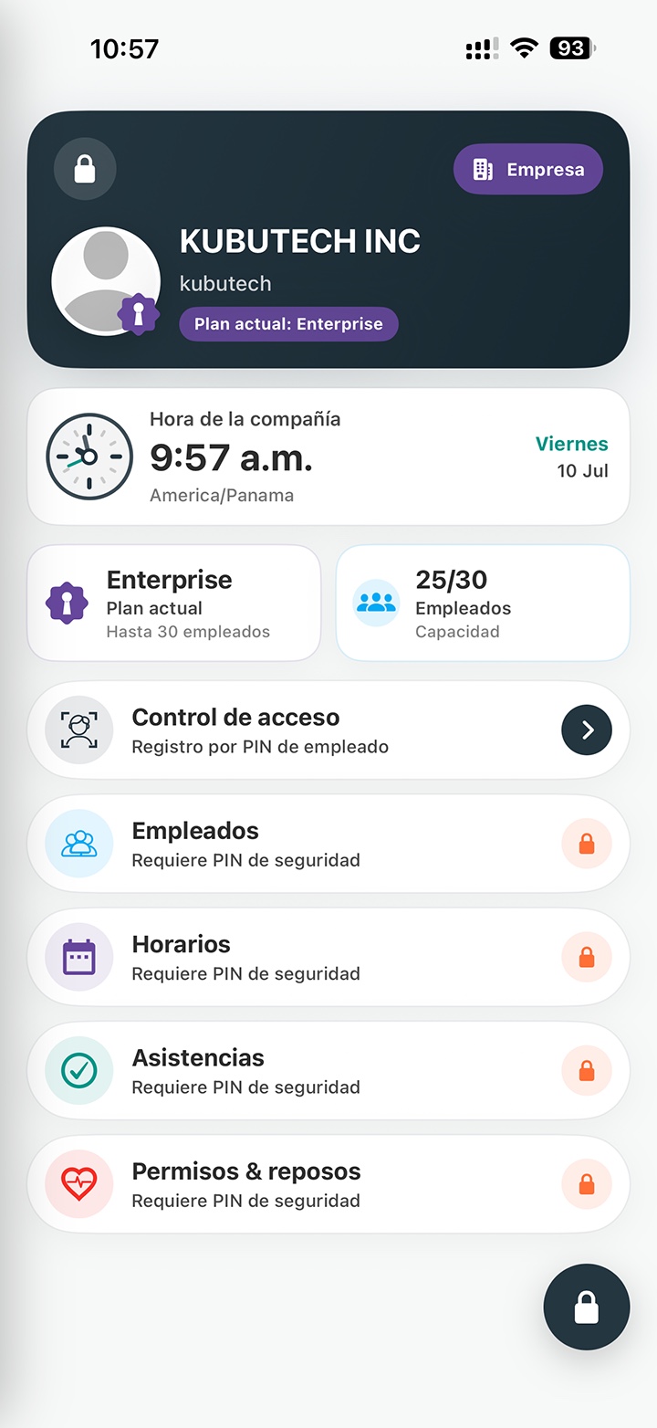 Dashboard principal de EmpPass - panel de control de asistencia